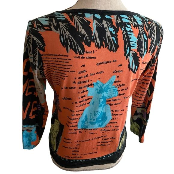 Y2K Lynn Ritchie Printed Silk Blend V-Neck Top Size Medium - Picture 3 of 5
